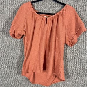 Madewell Top Womens Medium Orange Textured‎ Tiered Sleeves Scoop Neck Casual